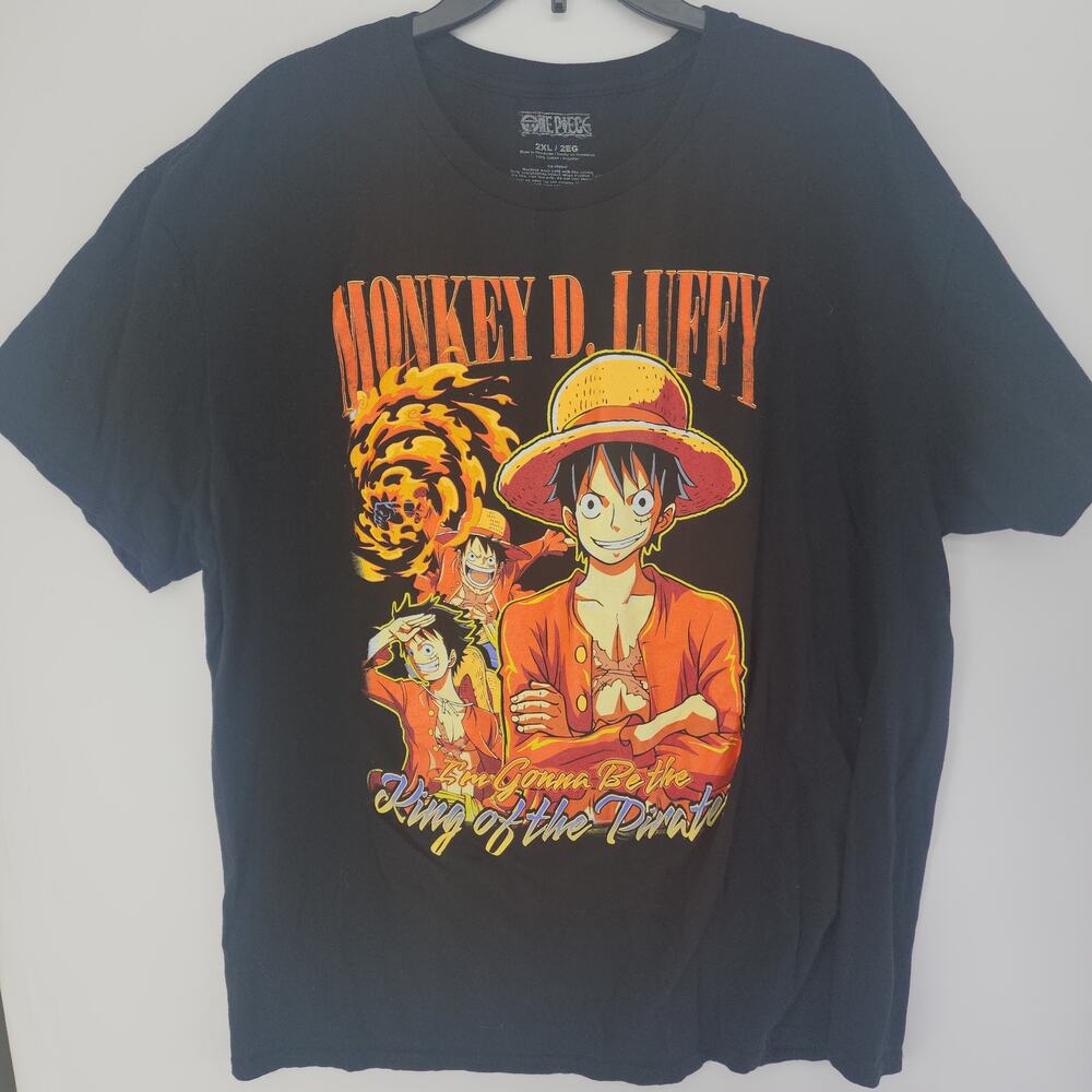 One Piece Monkey D. Luffy Anime Black Graphic Tee Sz 2XL